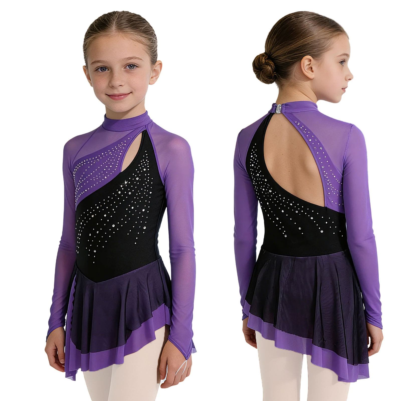 Kids Girls Gymnastics Tops Fig - Rhinestone Banding Trim recension och pris