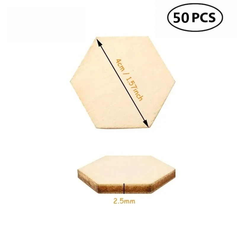 50PCS 4CM Unfinished Wood Hexa - Craft Embellishments recension och pris