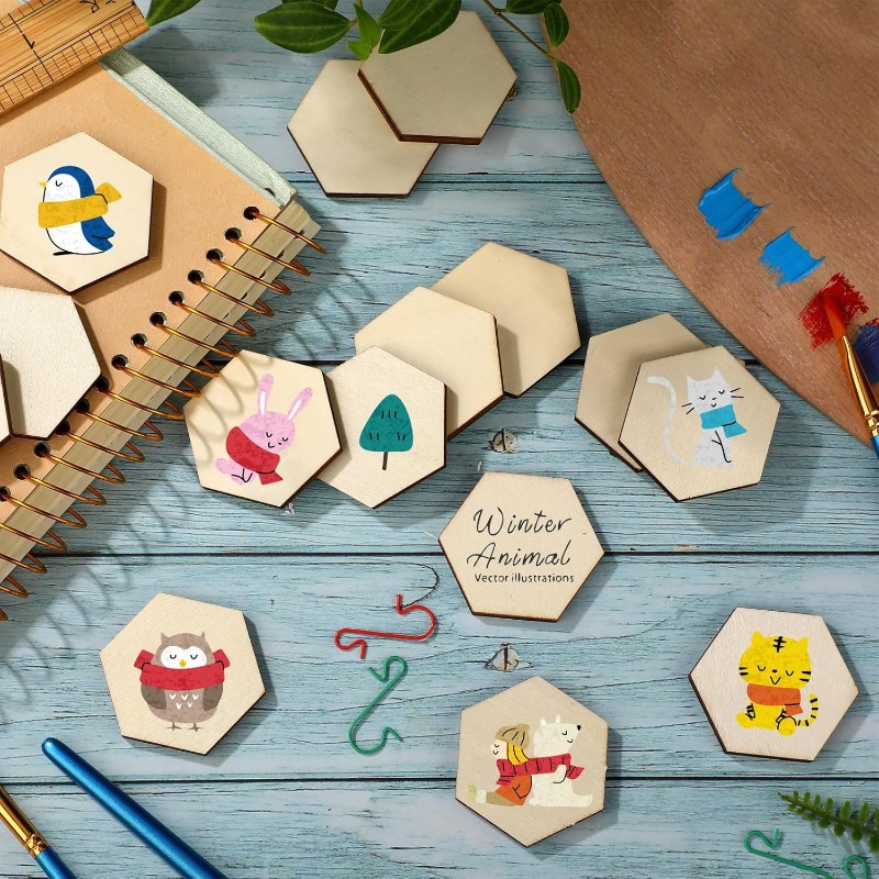 50PCS 4CM Unfinished Wood Hexa - Craft Embellishments recension och pris