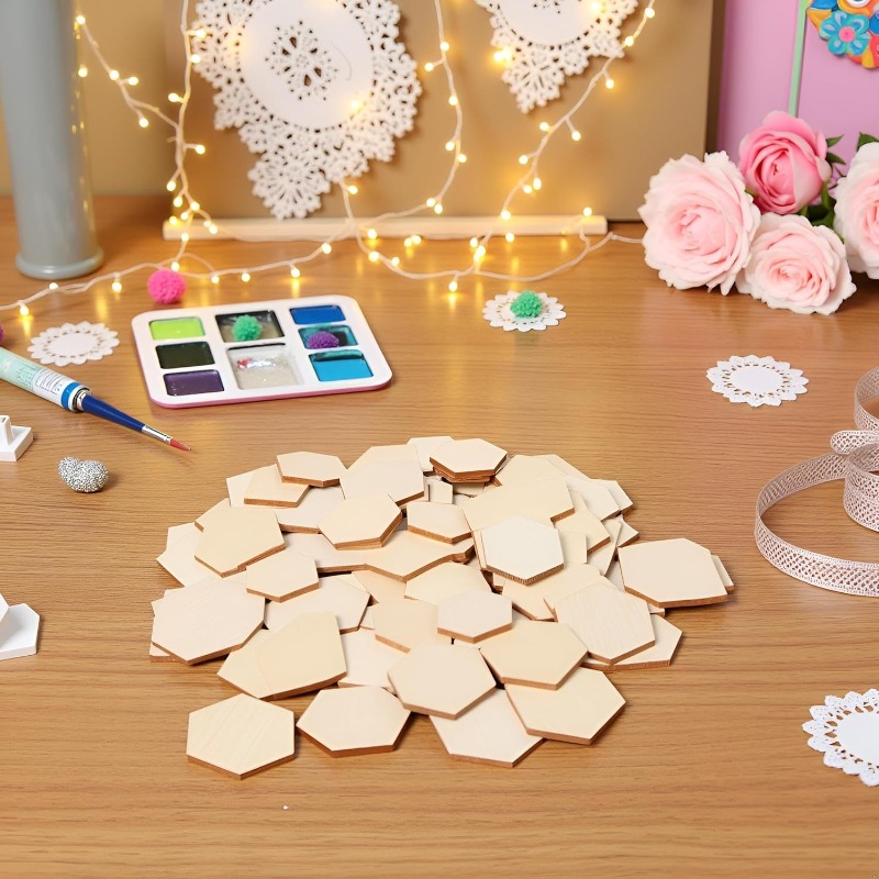 50PCS 4CM Unfinished Wood Hexa - Craft Embellishments recension och pris