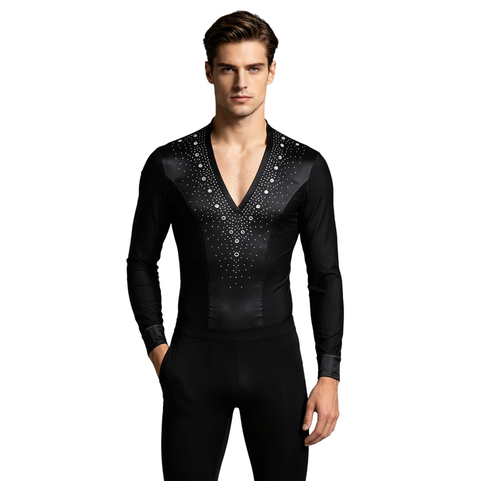 Mens Latin Jazz Dance Leotard  - Rhinestone Banding Trim recension och pris